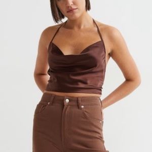 NWT H&M Satin Cowl Neck Crop Halter Top